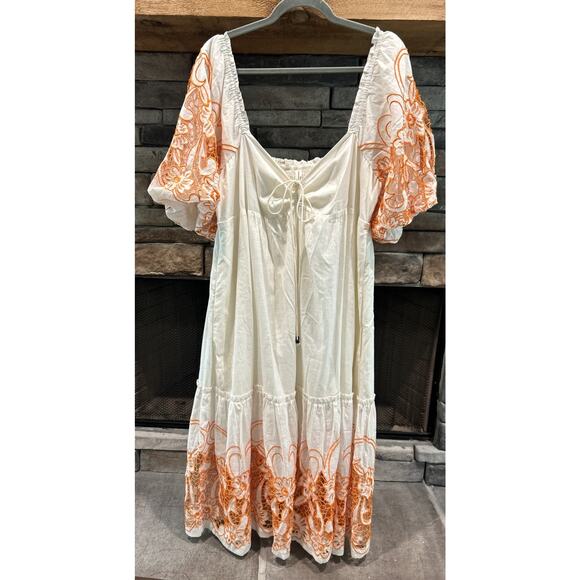 Anthropologie Tina Puff Sleeved Embroidered Maxi Dress Size XLP *C2 - Picture 1 of 5